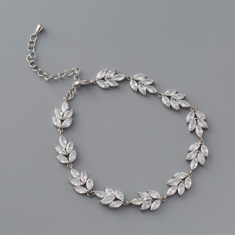 Wedding Bridal Bracelet Crystal Cubic Zirconia Leaf Vine Jewelry For Women View 4